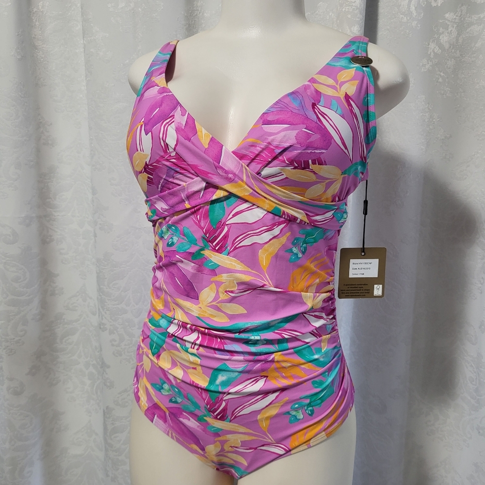 Nip Tuck Women's One Piece Swimsuit, Size 10, Pink Floral, Vacation Summer